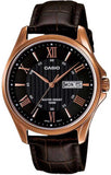 Casio, Menâ€™s Watch Analog, Black Dial Brown Leather Band, MTP-1384L-1AVDF