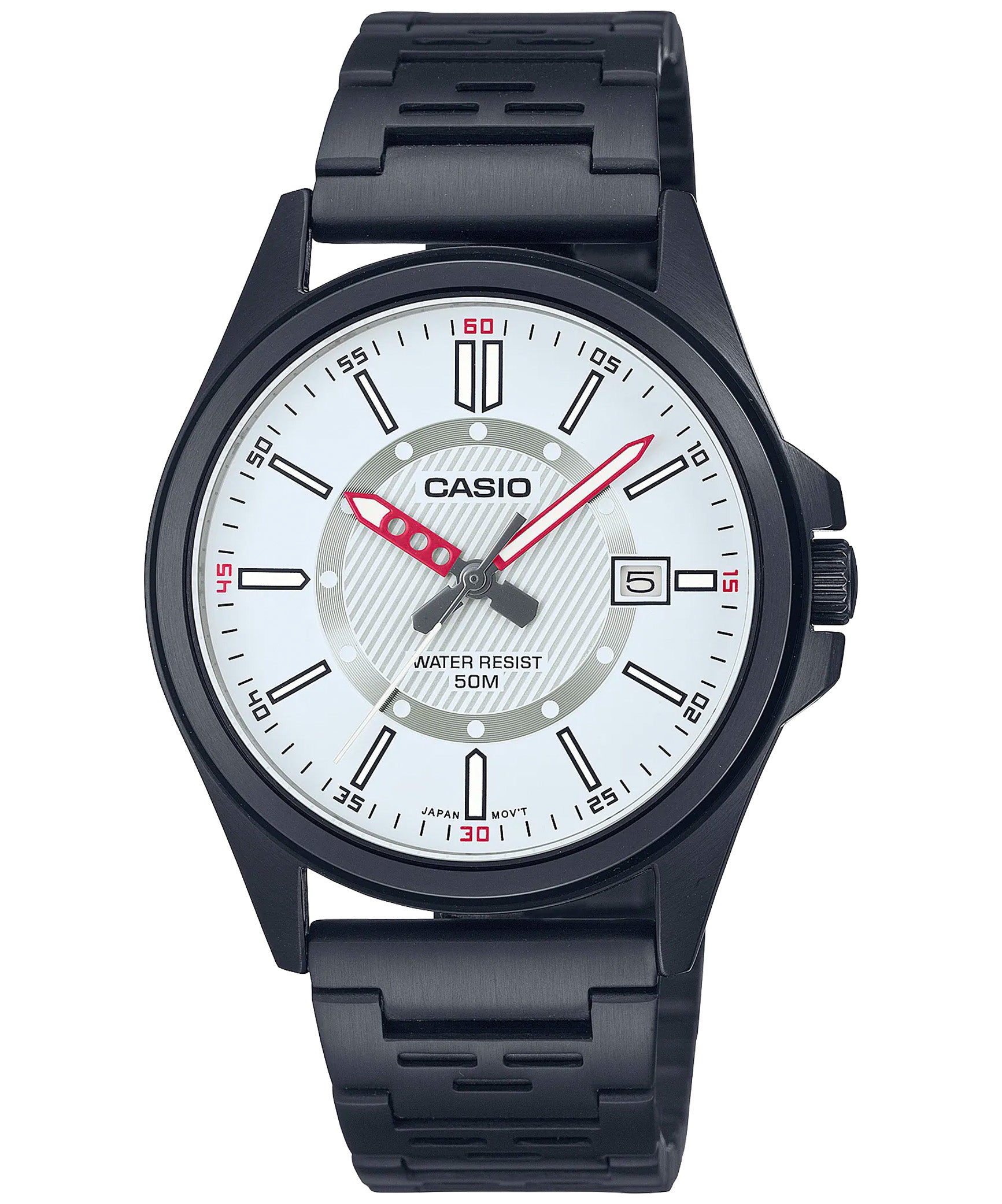 Casio, Men's Analog Watch, White Dial Black Stainless Steel Band, MTP-E700B-7EVDF