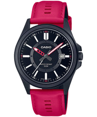 Casio, Men's Analog Watch, Black Dial Pink Leather Strap, MTP-E700BL-1EVD