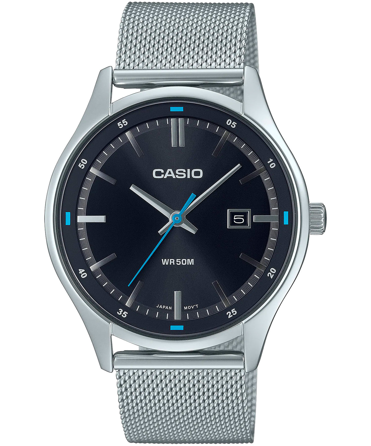 Casio, Men's Watch Analog, Black Dial Silver Stainless Steel Mesh Band, MTP-E710M-1A