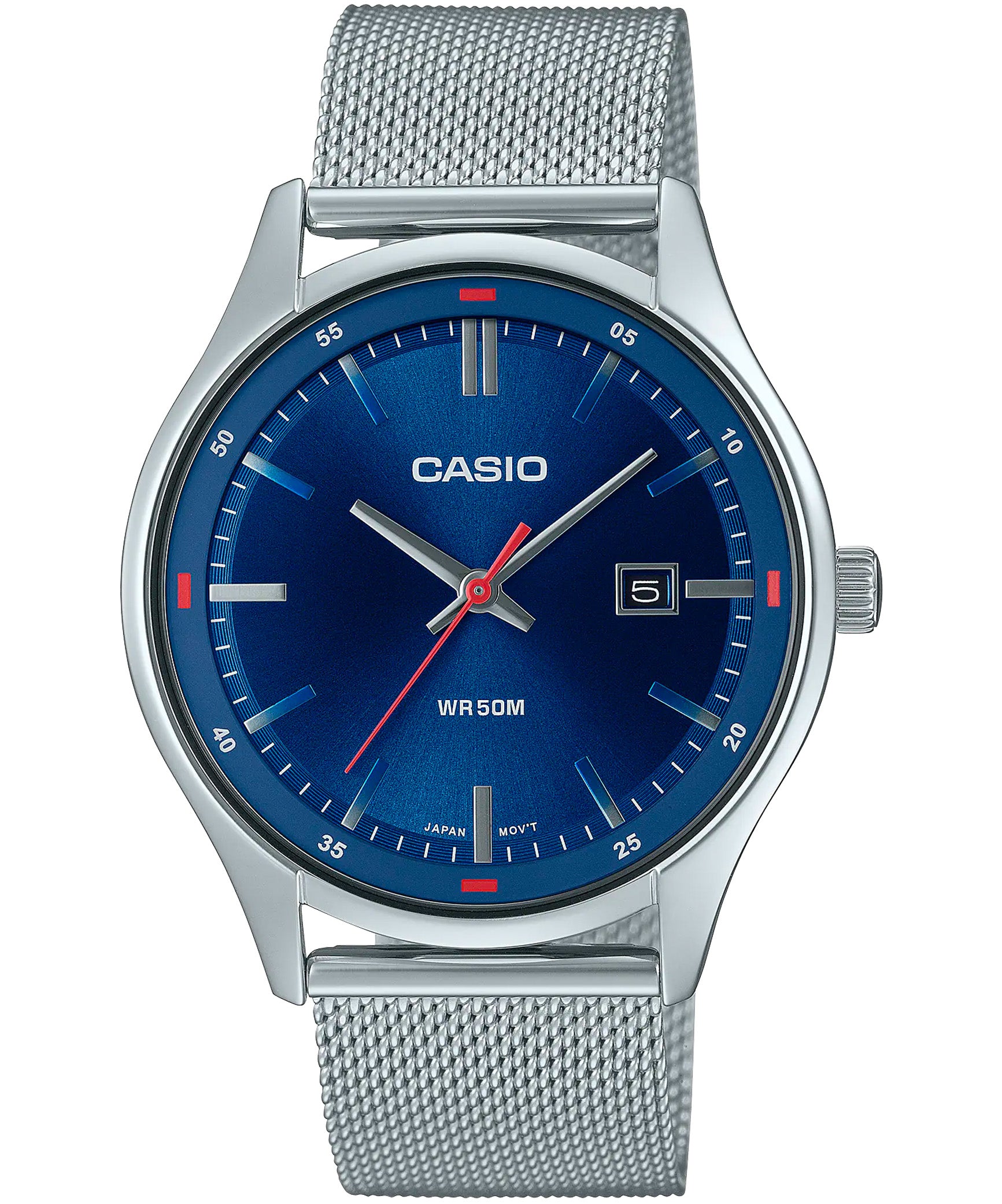 Casio, Men's Watch Analog, Blue Dial Silver Stainless Steel Mesh Band, MTP-E710M-2A