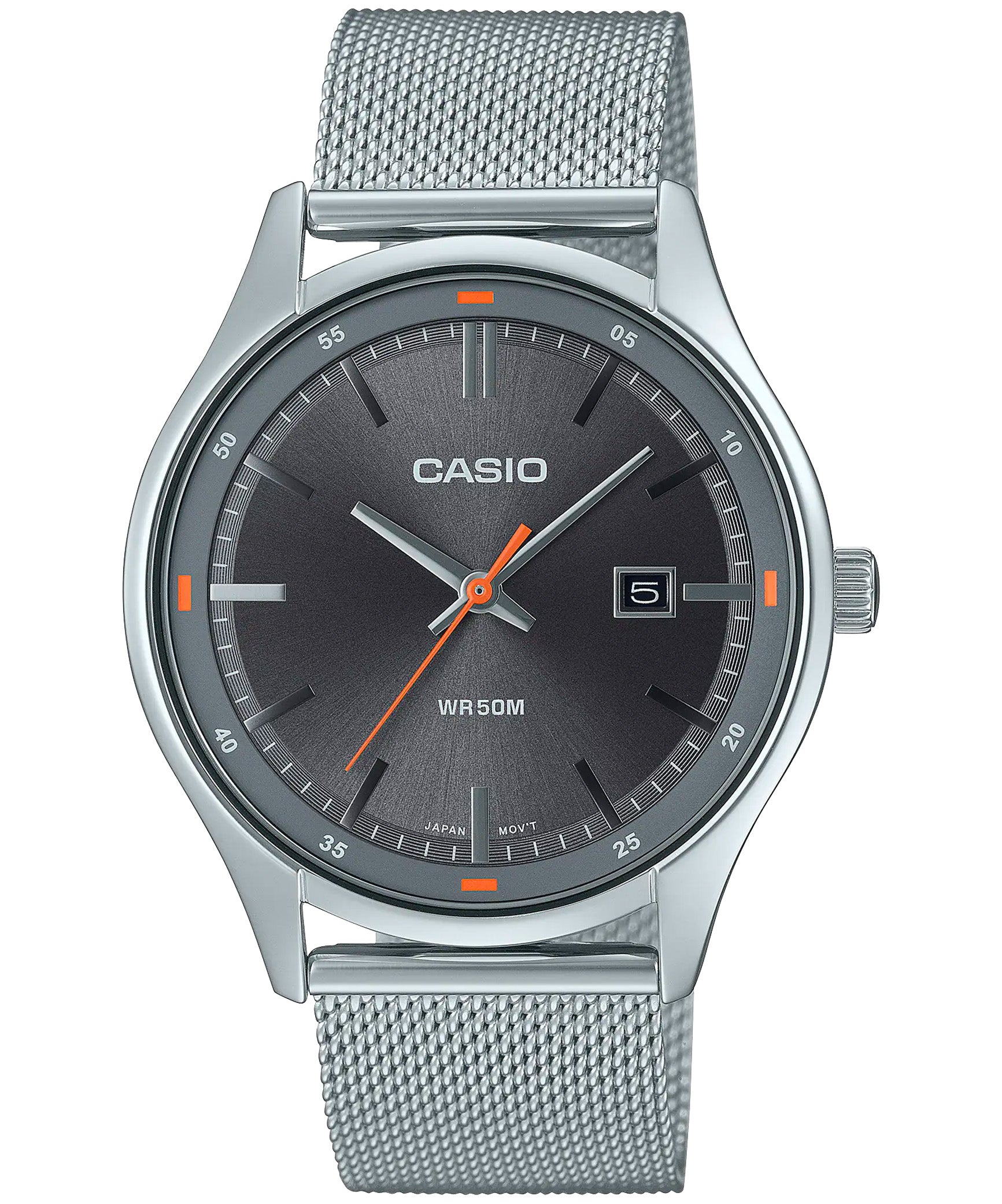 Casio, Men's Watch Analog, Grey Dial Silver Stainless Steel Mesh Band, MTP-E710M-8A