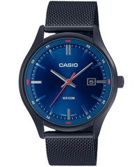 Casio, Men's Watch Analog, Blue Dial Black Stainless Steel Mesh Band, MTP-E710MB-2