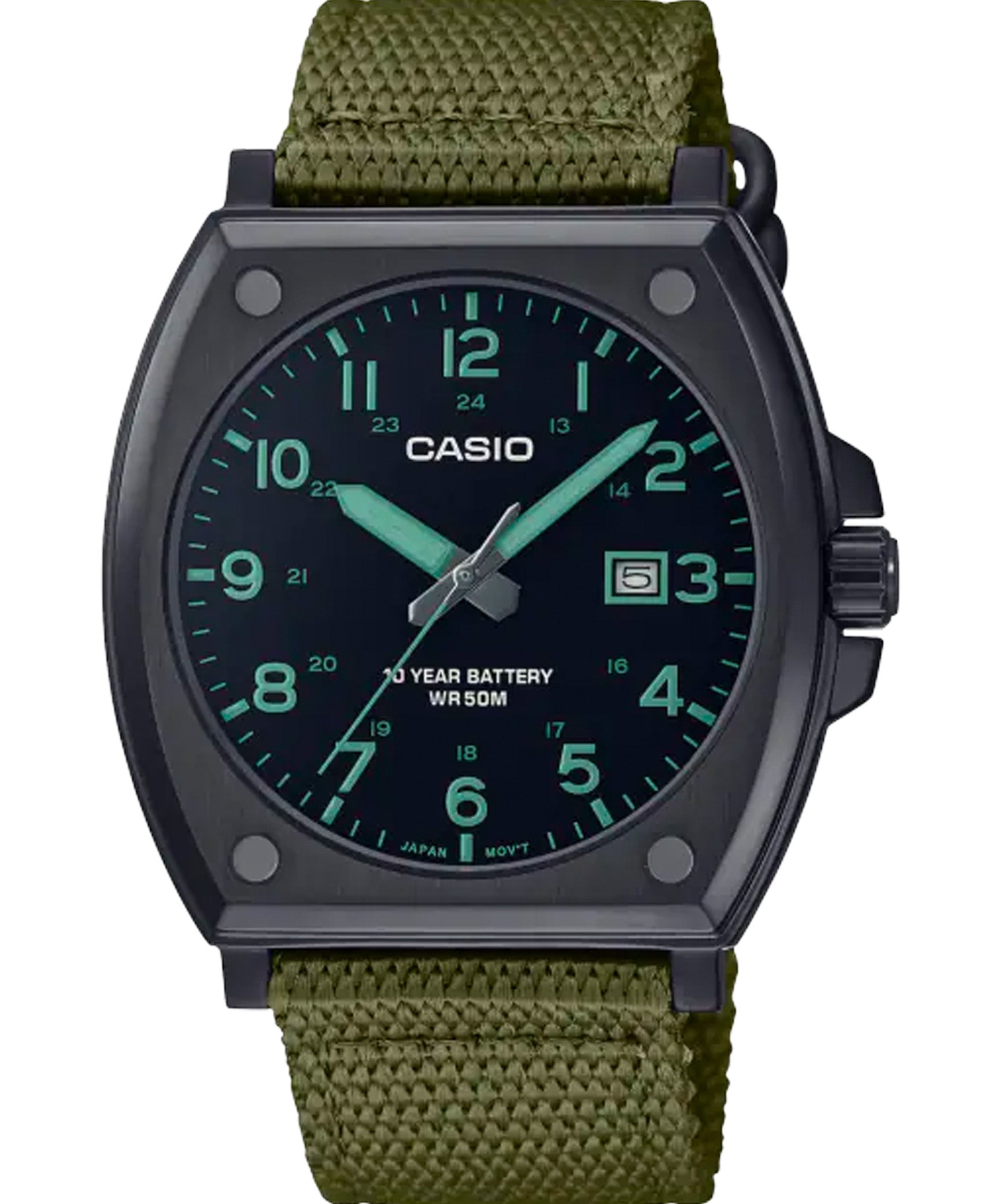 Casio, Unisex Watch Analog, Black Dial Green Cloth Band, MTP-E715C-3AVDF