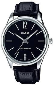 Casio, Men’s Watch Analog, Black Dial Black Leather Band, MTP-V005L-1BUDF