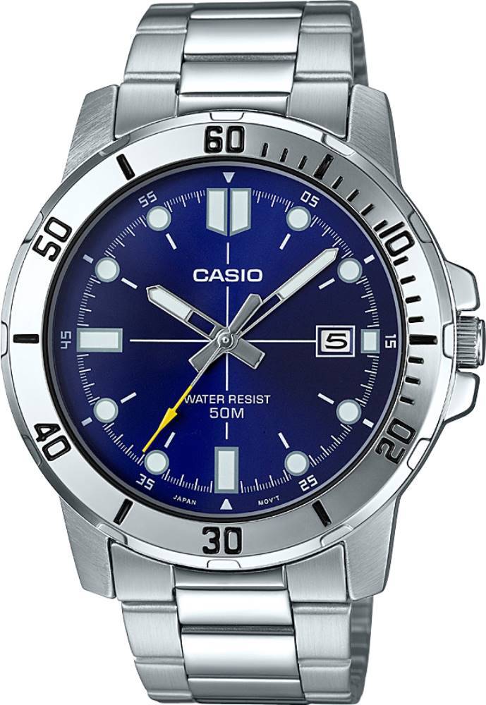 Casio Men's Watch Analog, Blue Dial Silver Stainless Steel Strap, MTP-VD01D-2EVUD