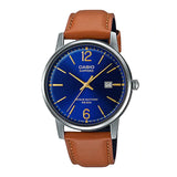 Casio, Menâ€™s Watch Analog, Blue Dial Brown Leather Band, MTS-110L-2AVDF