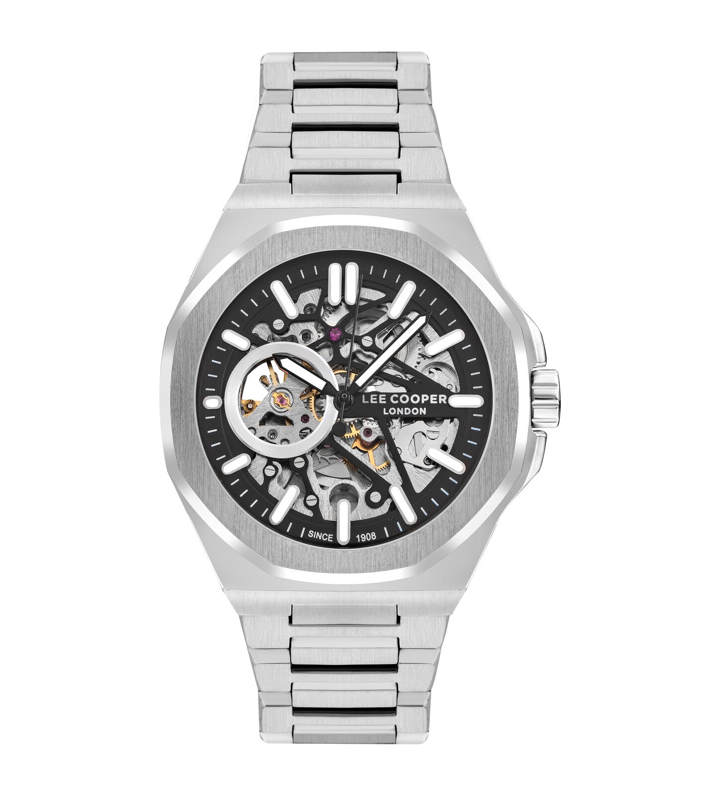 Lee Cooper Men's Watch Analog Black Dial with Silver Stainless Steel Band, LC07977.350