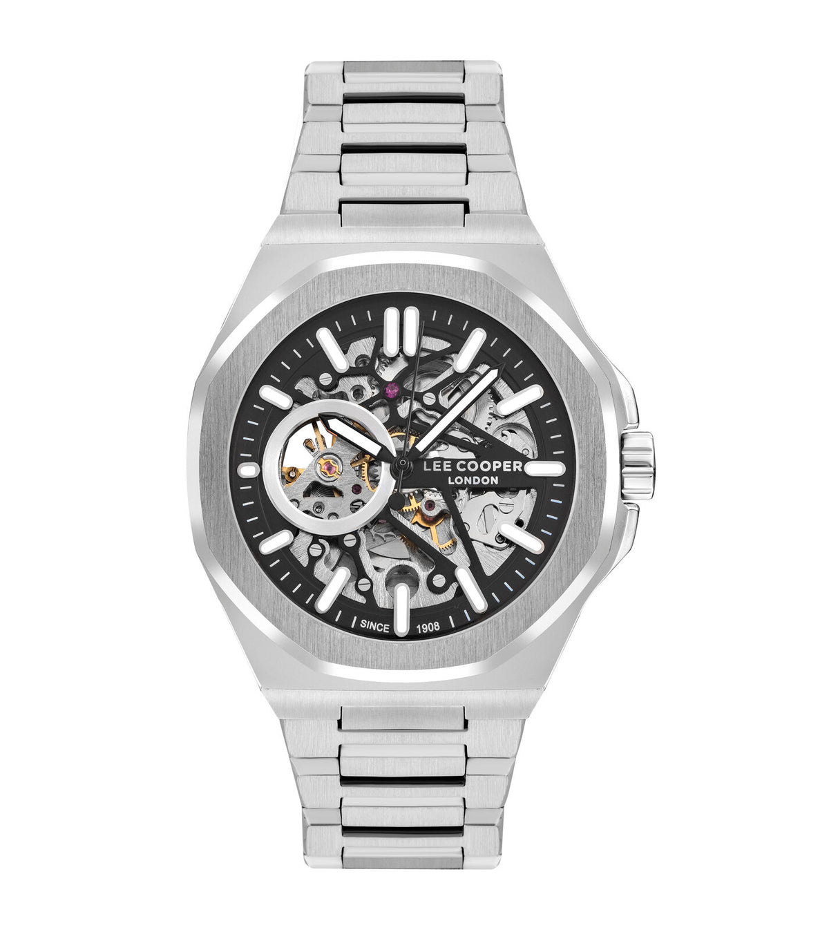Lee Cooper Men's Watch Analog Black Dial with Silver Stainless Steel Band, LC07977.350