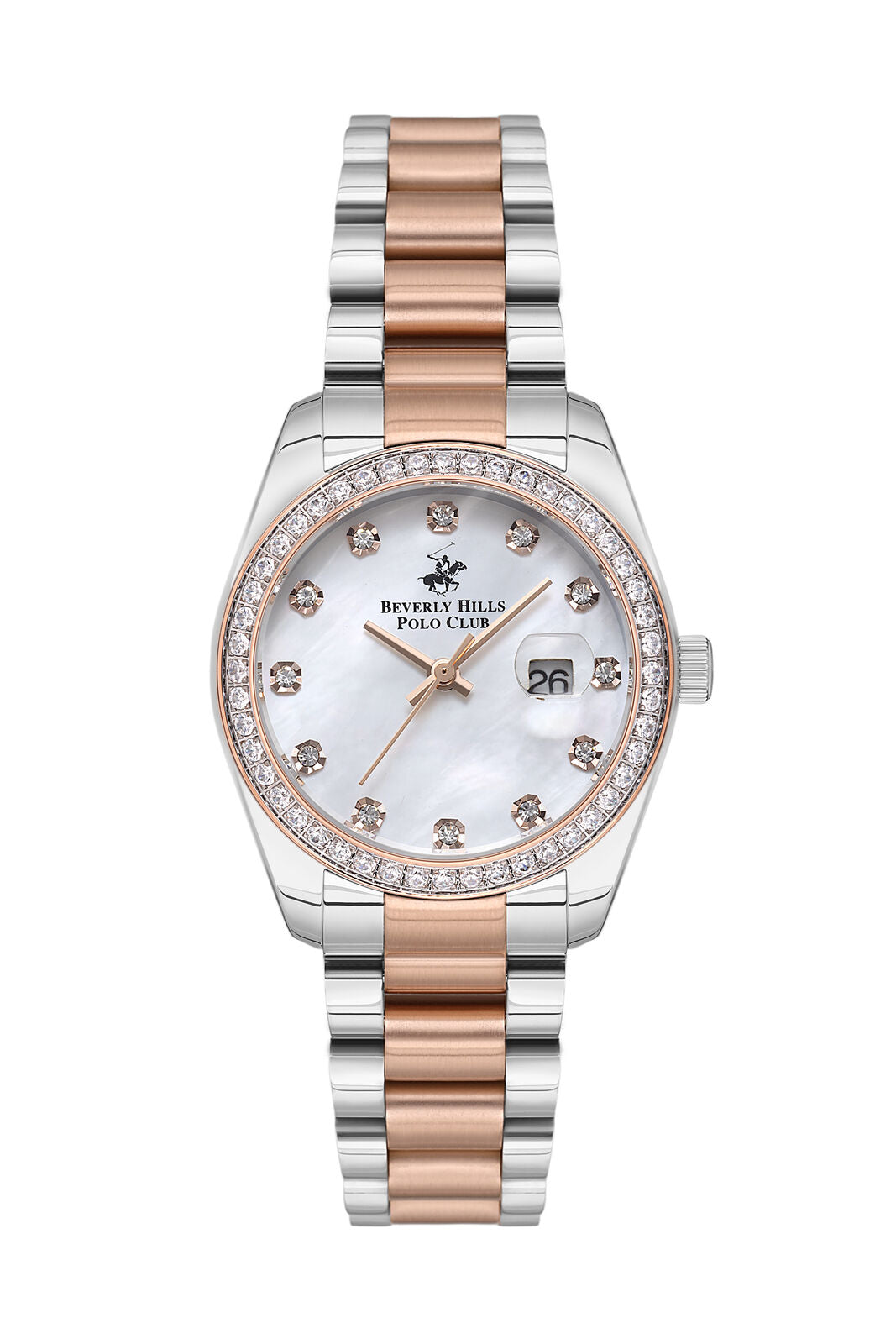 Beverly Hills Polo Club Women's Watch Analog White Dial with Silver/Rose gold Stainless Steel Band, BP3596X.530