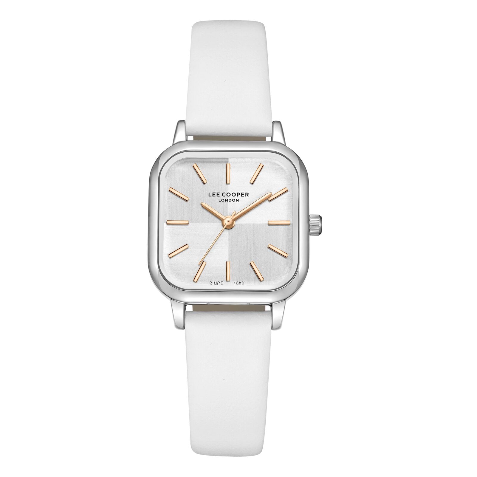 Lee Cooper Women's Watch Analog Silver Dial with White Leather Strap, LC08152.333