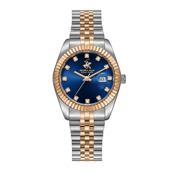 Beverly Hills Polo Club Women's Watch Analog Blue Dial Silver/Rose