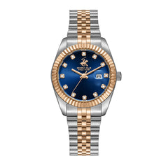 Beverly Hills Polo Club Women's Watch Analog Blue Dial Silver/Rose Gold Stainless Steel Band, BP3654X.590