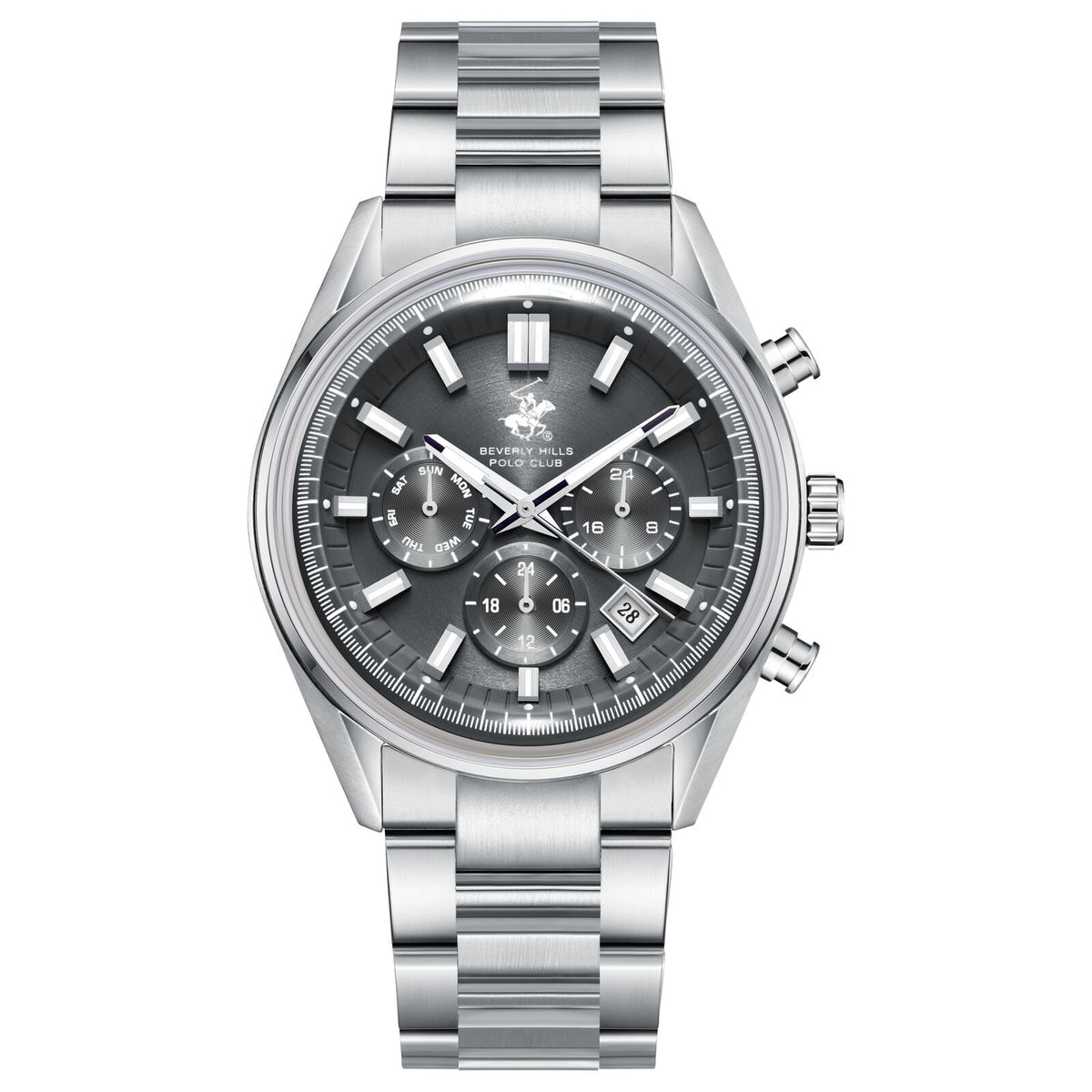 Beverly Hills Polo Club Men's Watch Analog Grey Dial with Silver Stainless Steel Band,  BP3781X.350