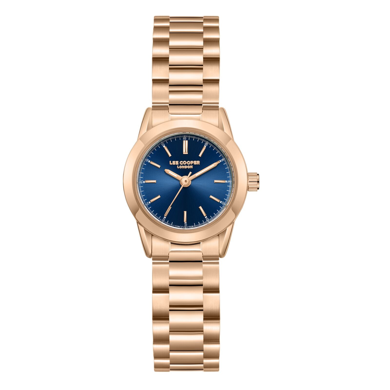 Lee Cooper Women's Watch Analog Blue Dial with Rose Gold Stainless Steel Band, LC08162.490