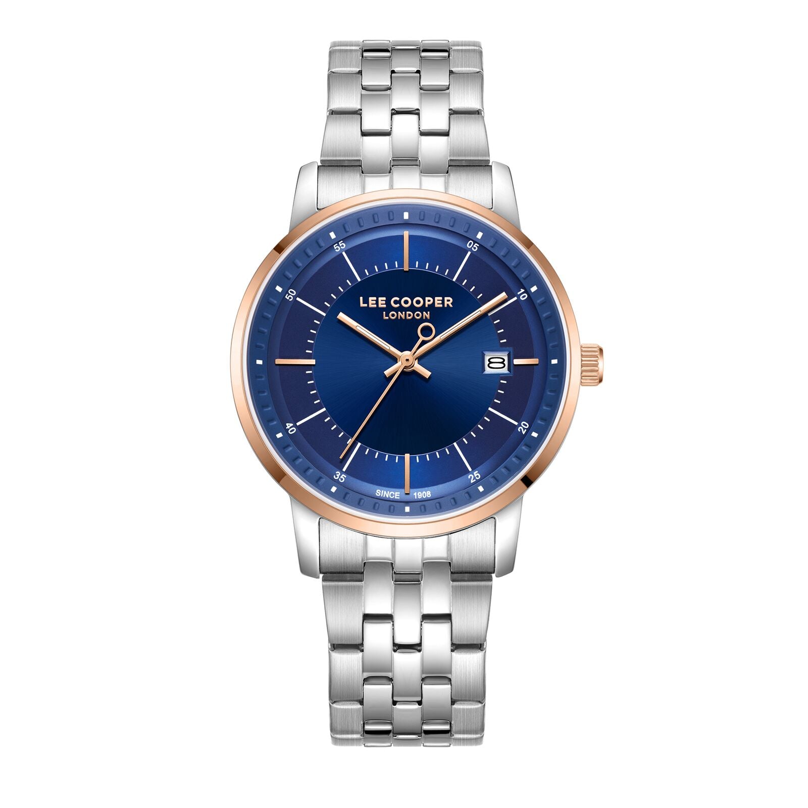 Lee Cooper Men's Watch Analog Blue Dial with Silver Stainless Steel Band, LC08164.590