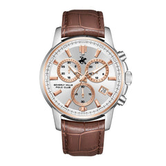 Beverly Hills Polo Club Men's Watch Analog Silver Dial With Brown Leather Band, BP3646X.334