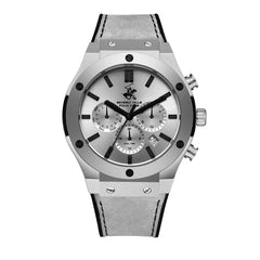 Beverly Hills Polo Club Men's Watch Analog Silver Dial with Silver Leather Strap, BP3690X.066