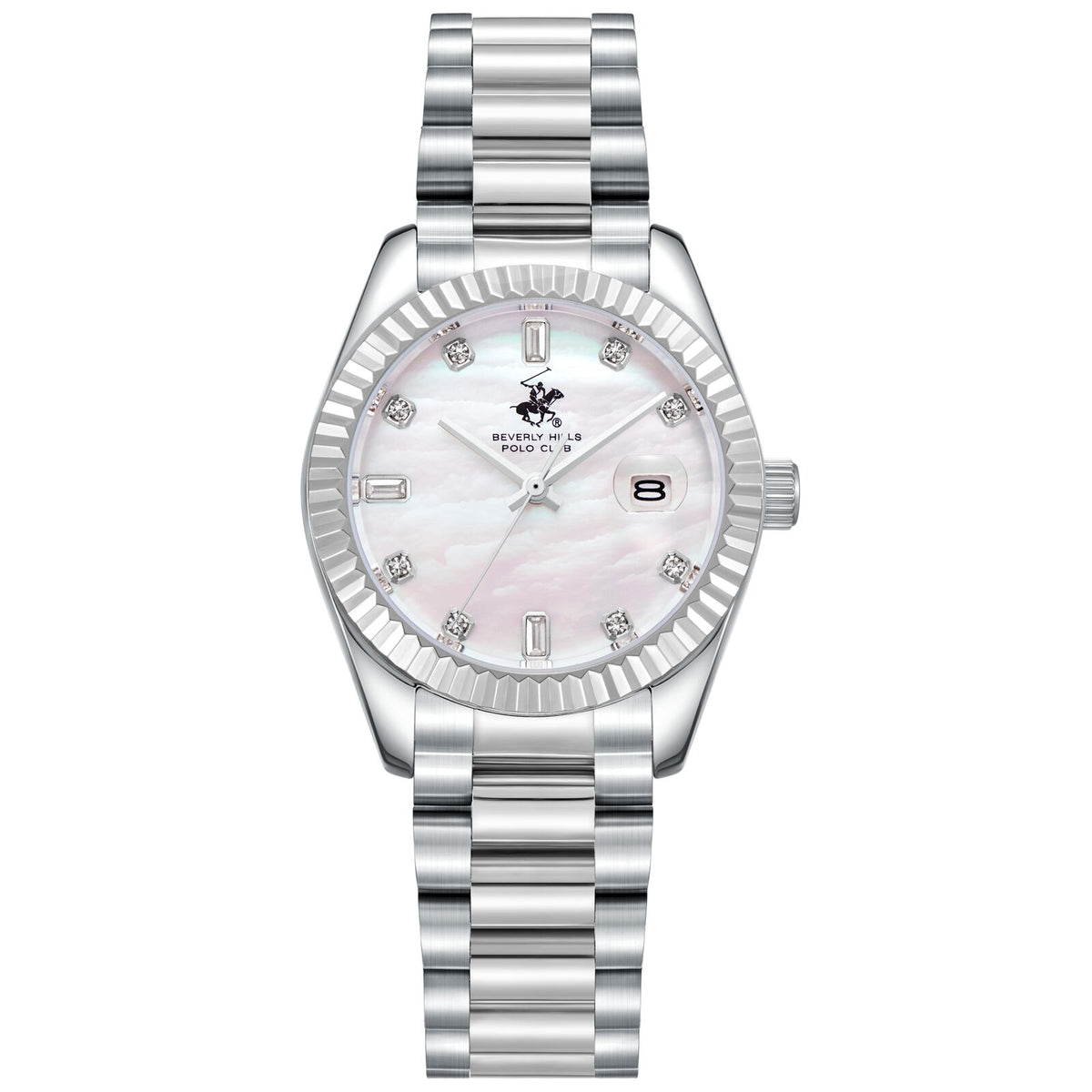 Beverly Hills Polo Club Women's Watch Analog Mother of Pearl Dial with Silver Stainless Steel Band,  BP3801X.320