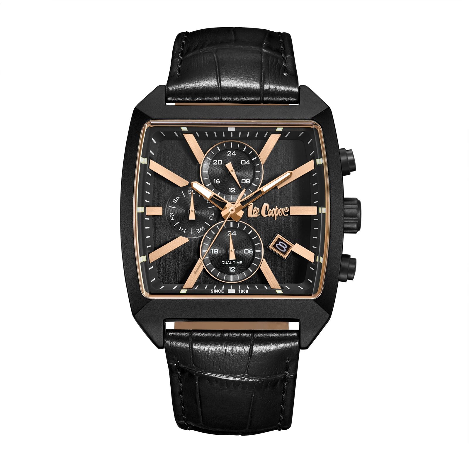 Lee Cooper Men's Watch Analog Black Dial with Black Leather Strap, LC08180.651