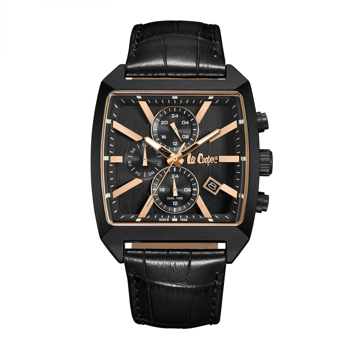 Lee Cooper Men's Watch Analog Black Dial with Black Leather Strap, LC08180.651