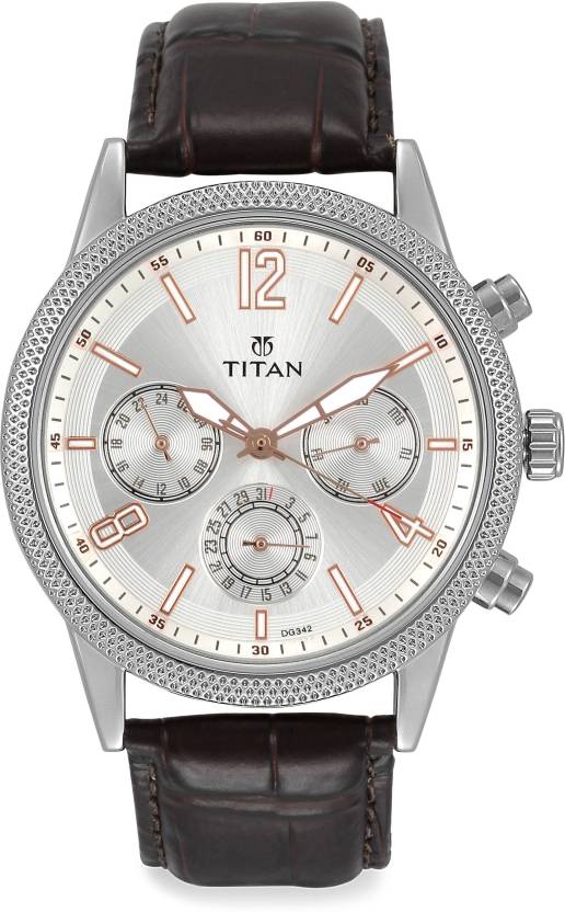 Titan Neo Men’s Chronograph Watch Silver Dial With Brown Leather Strap, 1734SL01