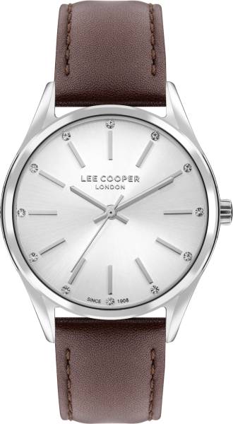 Lee Cooper Women's Watch Analog, Silver Dial Brown Leather Strap, LC07871.334 