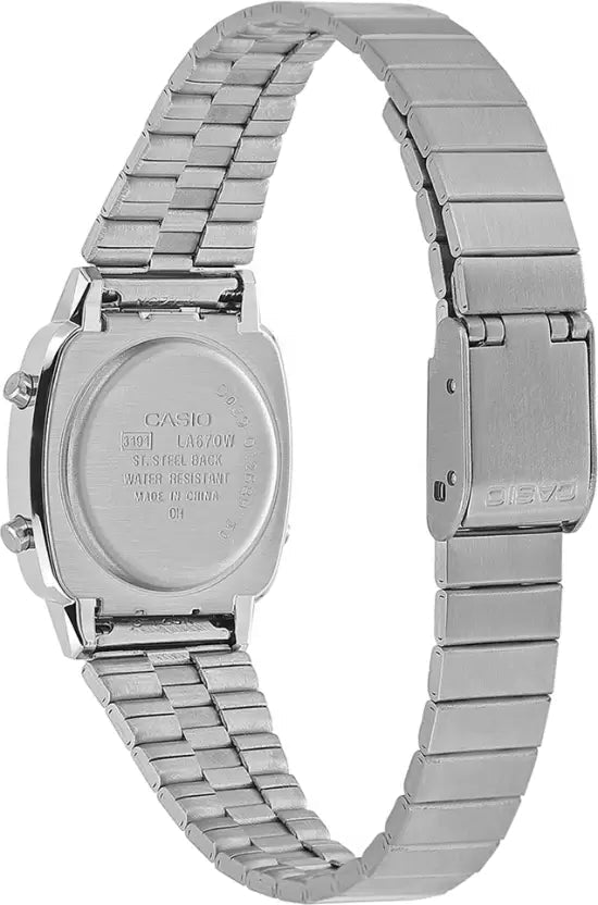 Casio Women's Watch Digital, Black Dial Silver Stainless Steel Strap, LA670WA-1DF