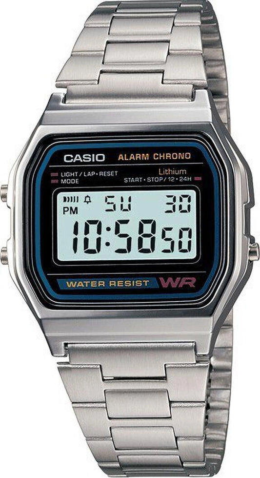 Casio Unisex Watch Vintage Collection Digital, Black Dial Silver Stainless Steel Strap, A158WA-1DF product image