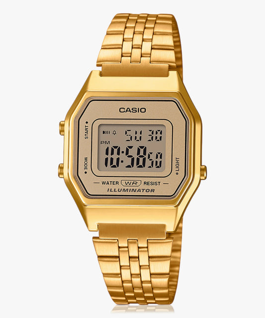 Casio Vintage Women's Watch Digital, Gold Dial Gold Stainless Steel Strap, LA680WGA-9DF