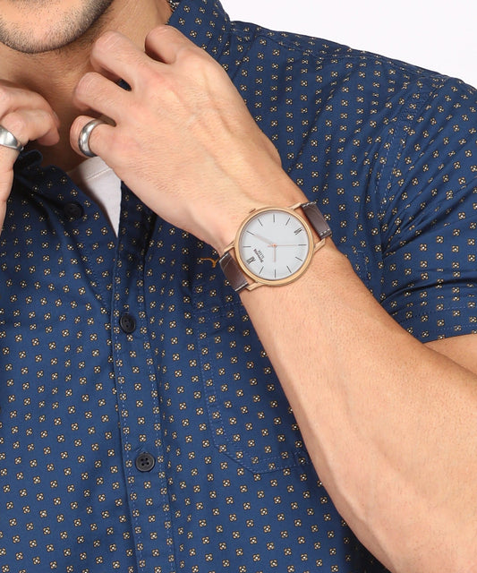 Sonata Men's Watch Analog White Dial With Brown Leather Strap, 1141YL07