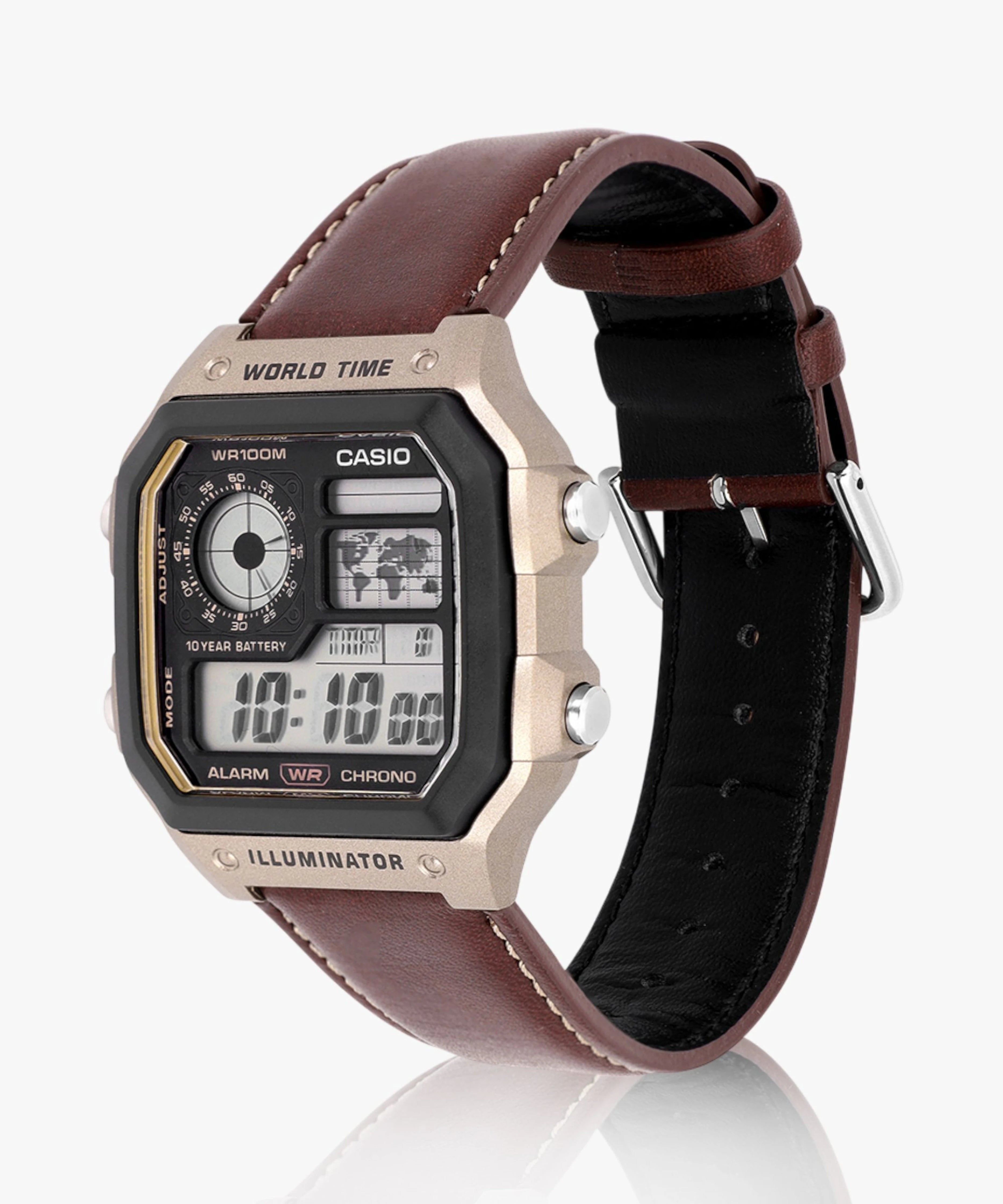 Casio Men's Watch Analog Digital Dial with Brown Leather Strap, AE-1200WHL-5AVDF