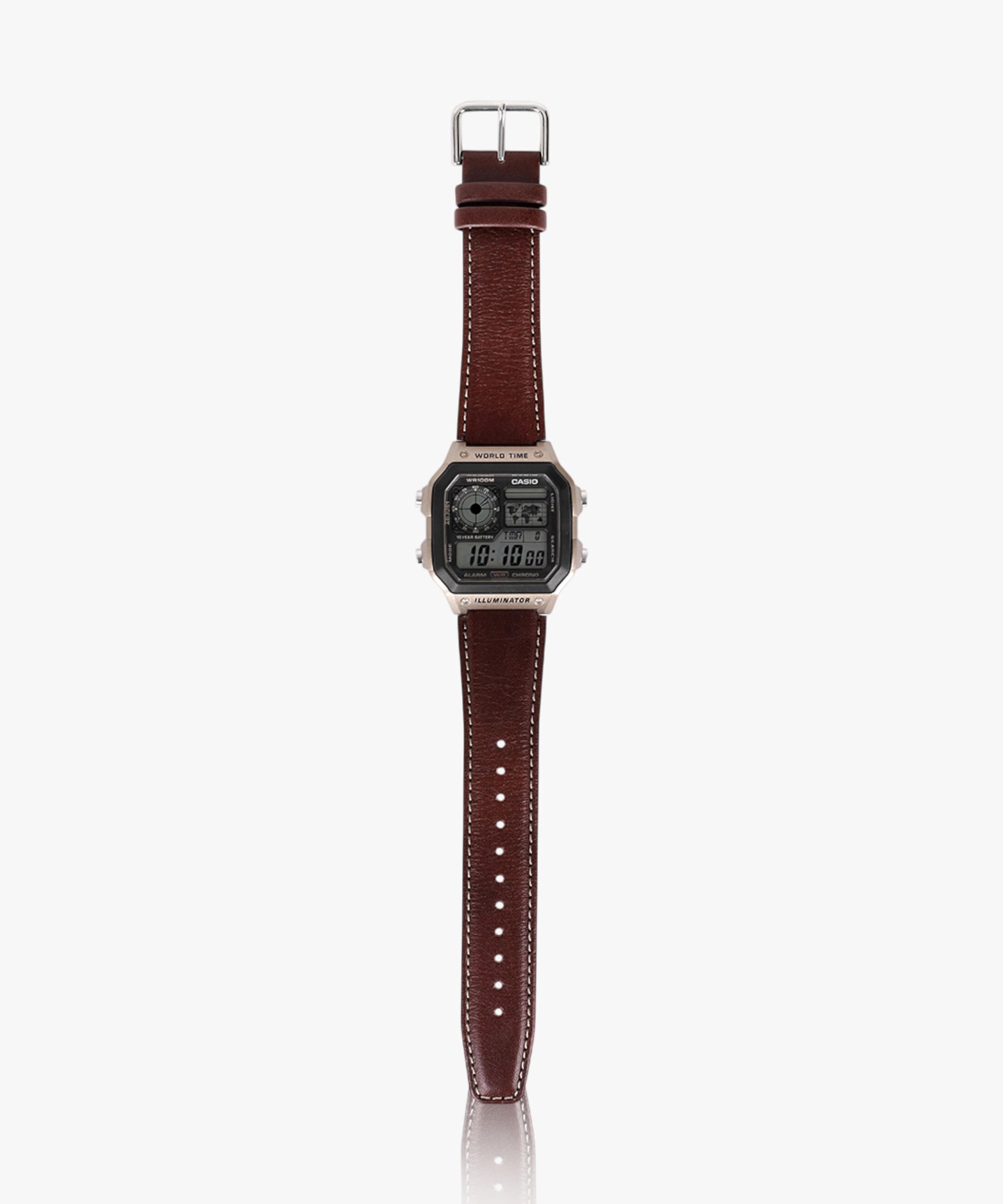Casio Men's Watch Analog Digital Dial with Brown Leather Strap, AE-1200WHL-5AVDF