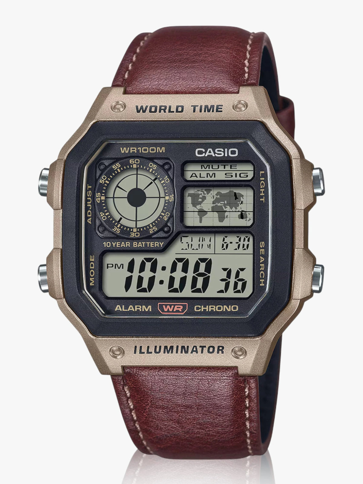 Casio Men's Watch Analog Digital Dial with Brown Leather Strap, AE-1200WHL-5AVDF