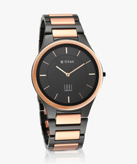 Titan Edge Ceramic Midnight Gold Black Dial Analog Watch for Men, 1696KC01