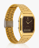 Casio Vintage Unisex Watch Analog-Digital Brown Dial with Gold Stainless Steel Band, AQ-230GA-5AMQYDF