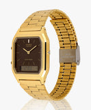 Casio Vintage Unisex Watch Analog-Digital Brown Dial with Gold Stainless Steel Band, AQ-230GA-5AMQYDF