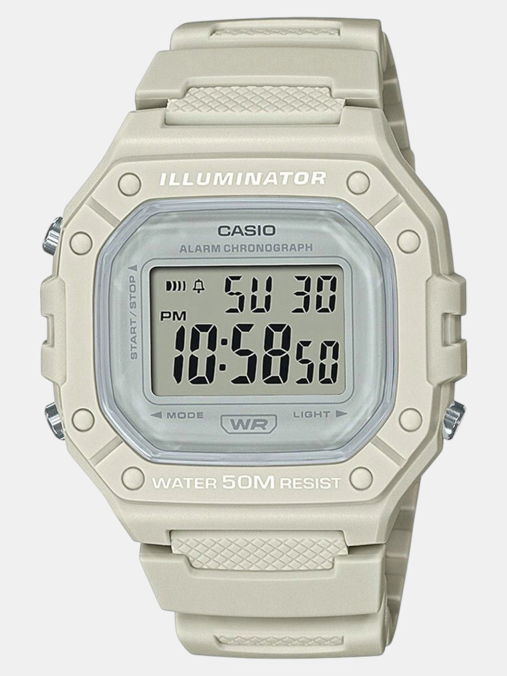 Casio Unisex Watch Digital, Beige Dial Beige Resin Strap, W-218HC-8AVDF