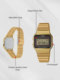 Casio,Unisex Watch Vintage Collection Digital, Black Dial Gold Stainless Steel Band, A700WG-9ADF