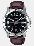 Casio Men's Watch Analog, Black Dial Brown Leather Strap, MTP-VD01L-1BVUD