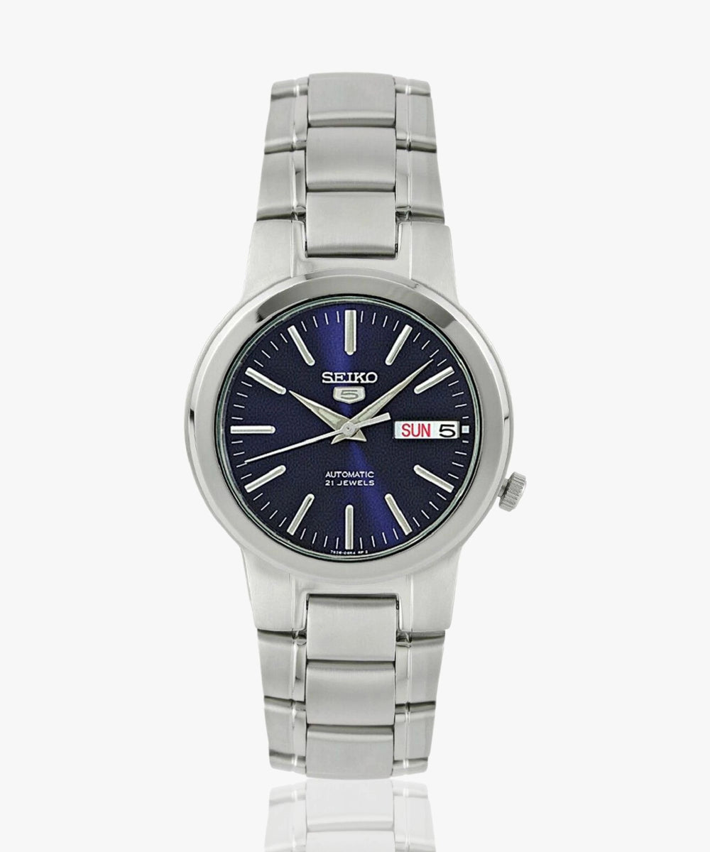 Seiko Men's Mechanical Watch Analog, Blue Dial Silver Stainless Band, SNKE51J