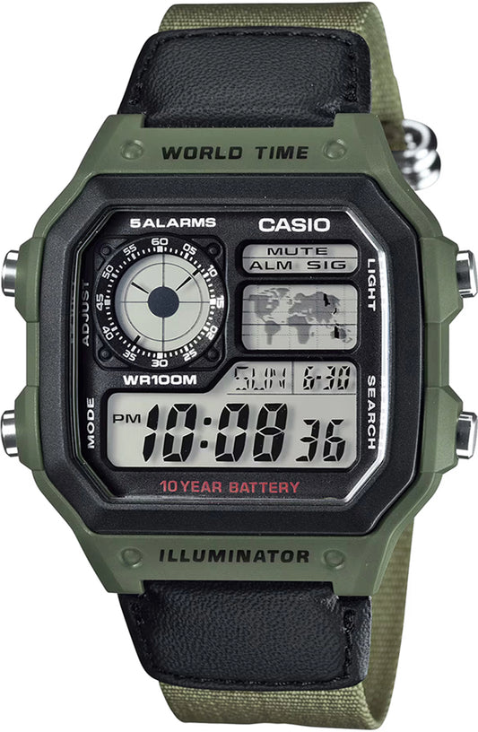 Casio Men's Watch Digital, Green Dial Green Fabric Strap, AE-1200WHB-3BVD product image