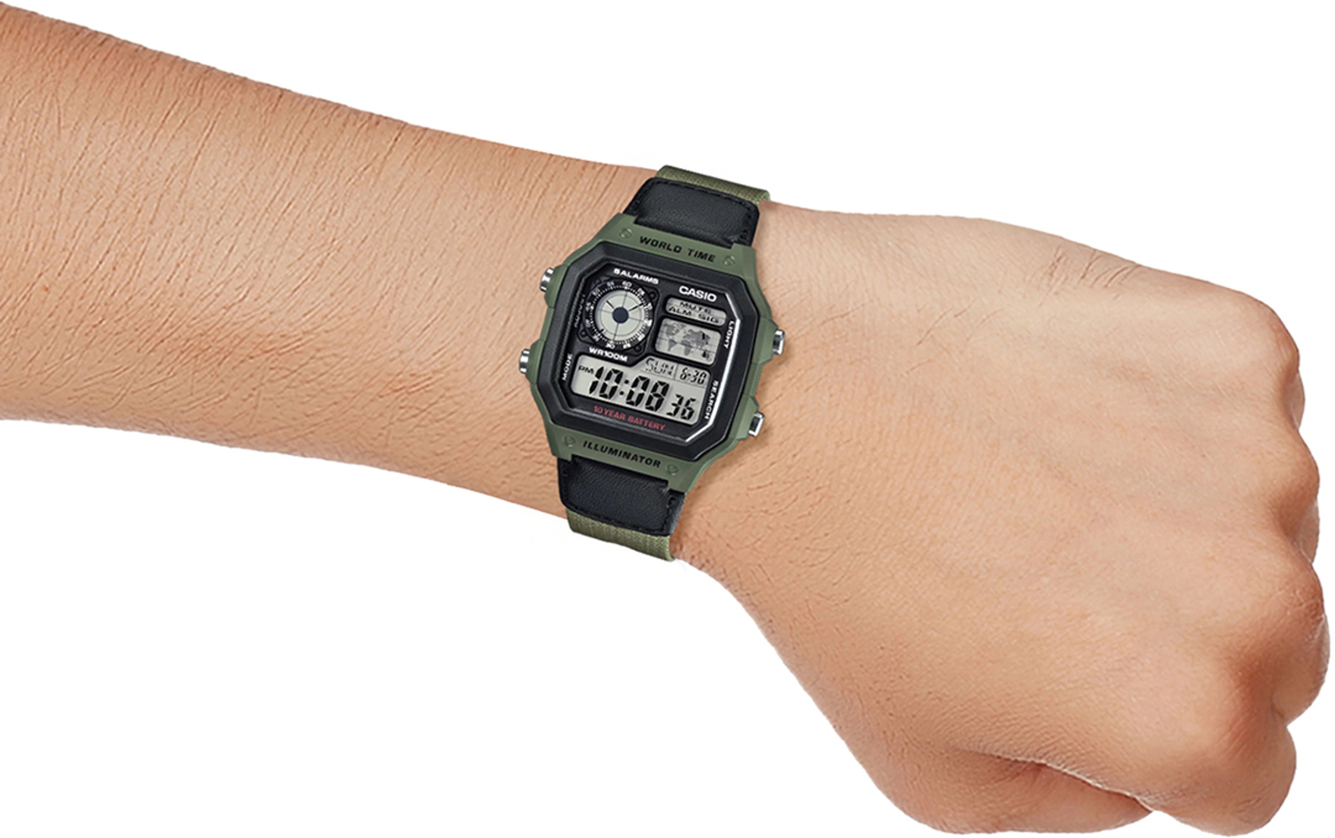 Casio Men's Watch Digital, Green Dial Green Fabric Strap, AE-1200WHB-3BVD product image