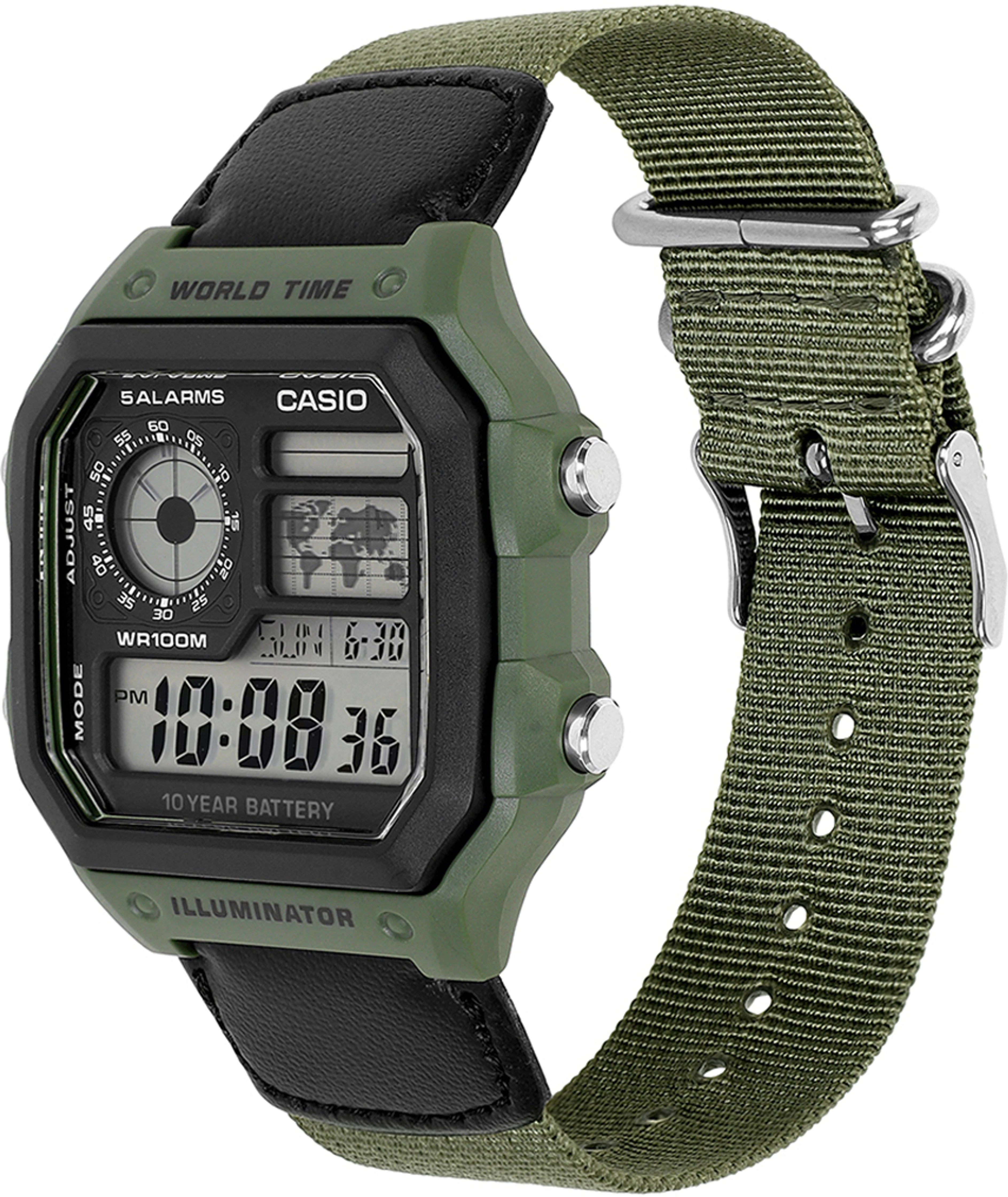 Casio Men's Watch Digital, Green Dial Green Fabric Strap, AE-1200WHB-3BVD product image