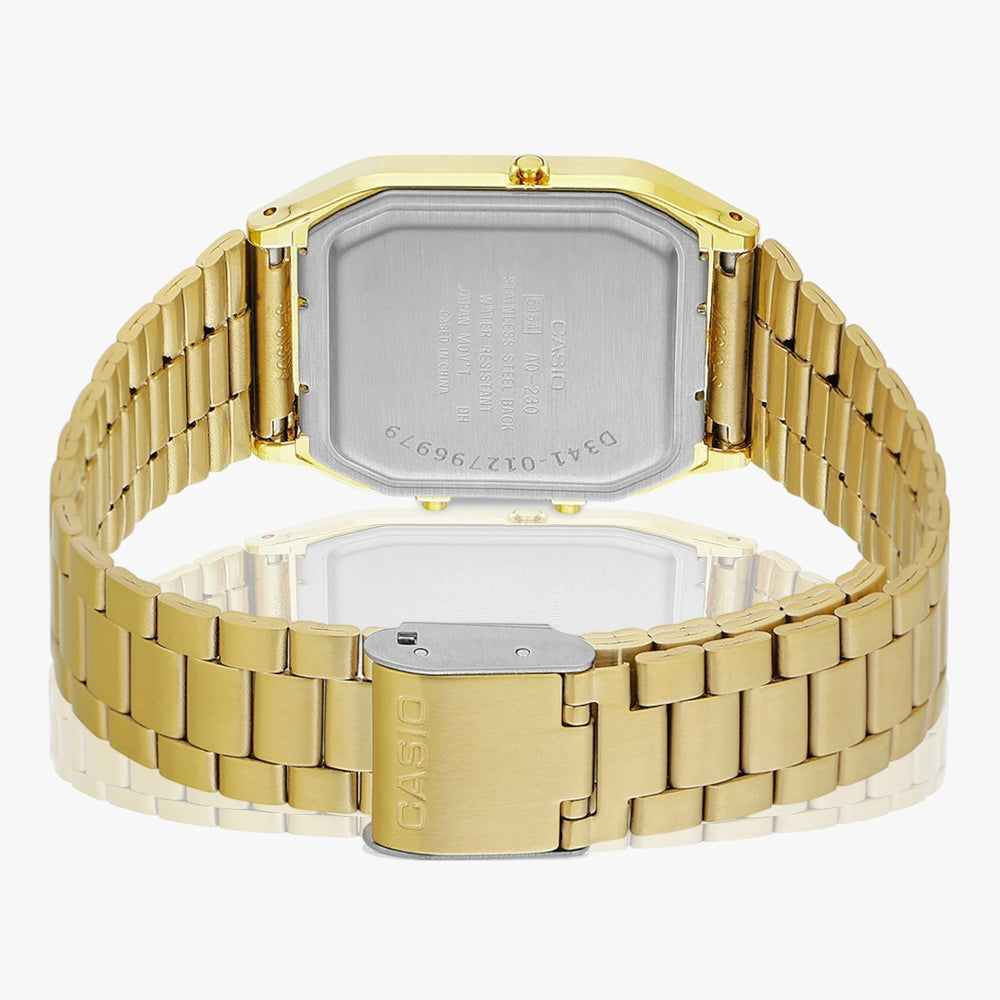 Casio Men's Watch Analog & Digital Combo, Gold Dial Gold Stainless Steel Strap, AQ-230GA-9DMQD