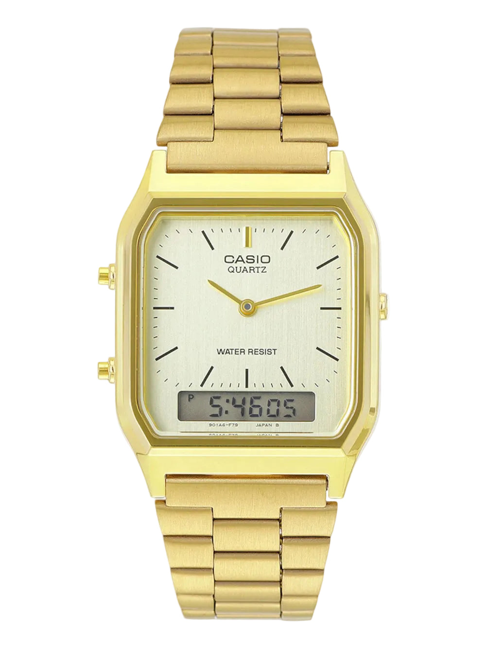 Casio Men's Watch Analog & Digital Combo, Gold Dial Gold Stainless Steel Strap, AQ-230GA-9DMQD