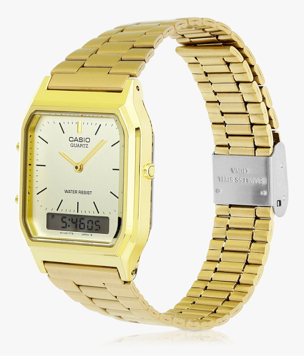 Casio Men's Watch Analog & Digital Combo, Gold Dial Gold Stainless Steel Strap, AQ-230GA-9DMQD