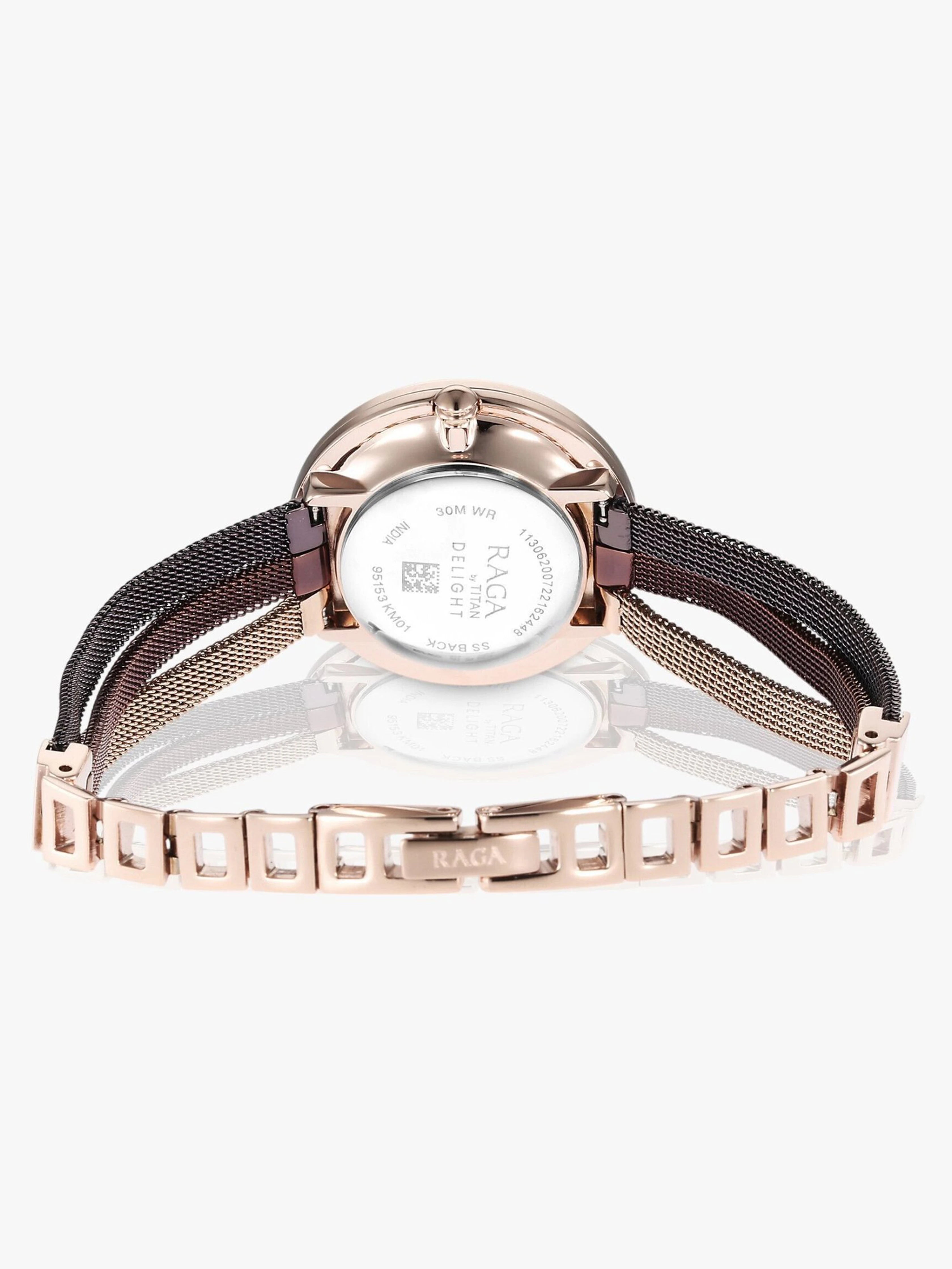 Titan Raga Delight Women's Watch Rose Gold Dial With Rose Gold Stainless Steel Band, 95153KM01