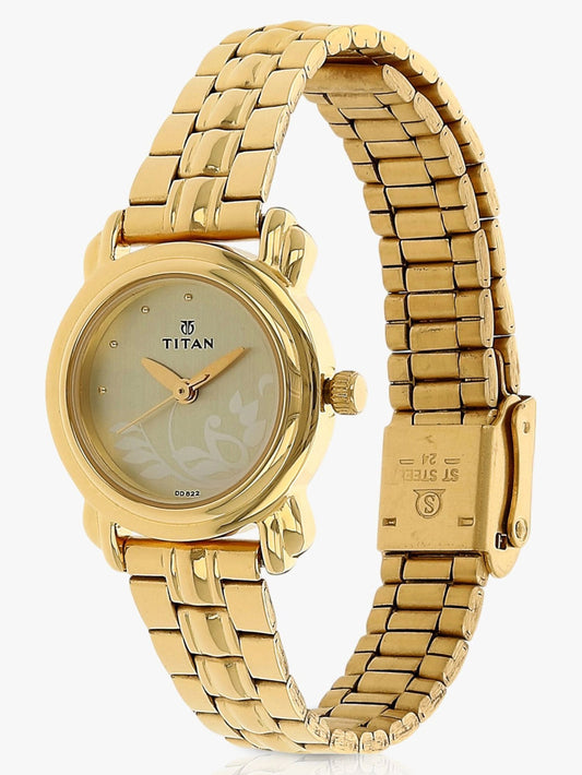 Titan Women's Watch Karishma Collection Analog, Champagne Dial Gold Stainless Strap, 2534YM01