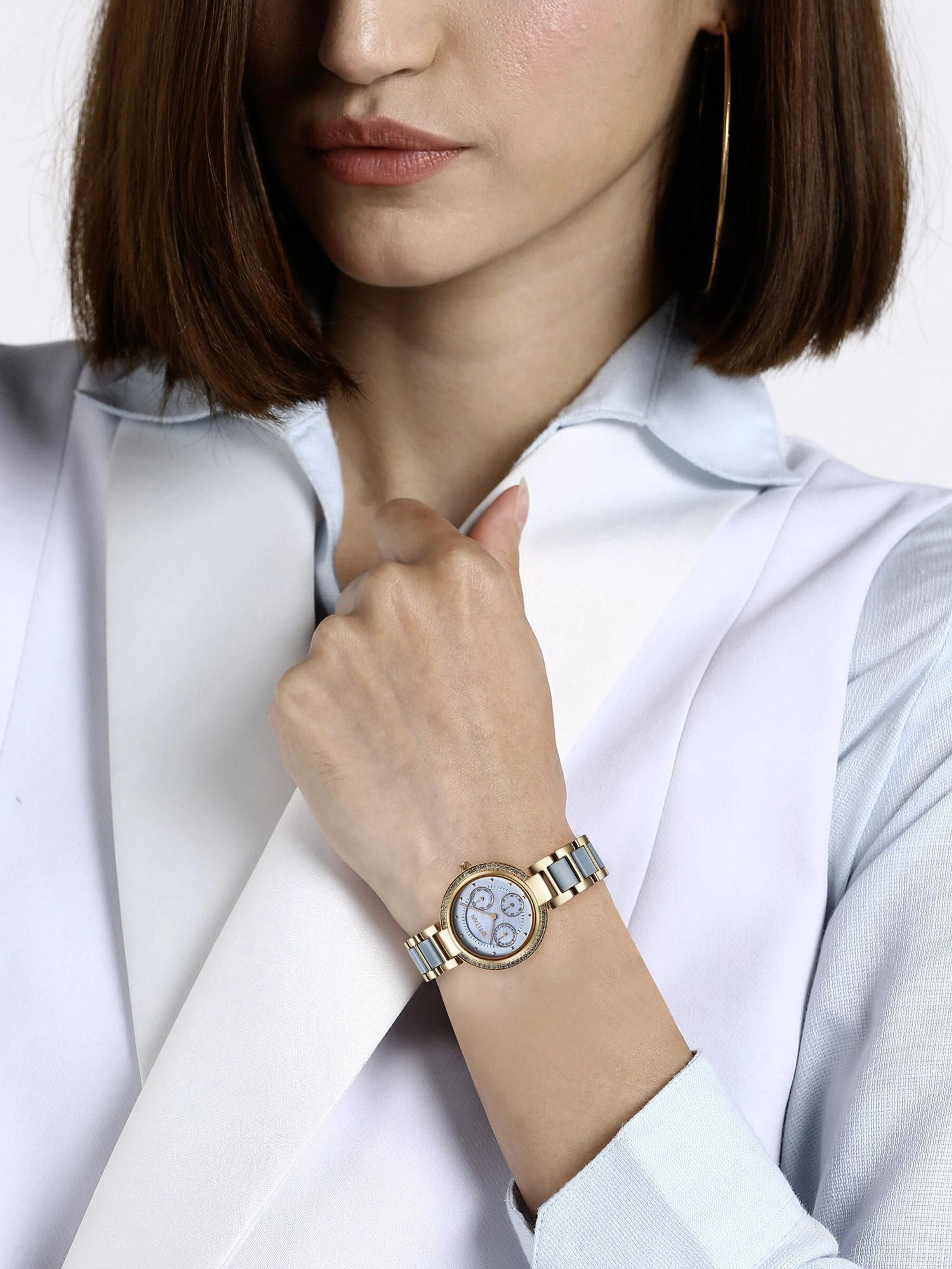 Titan Women's Watch Acetate Glam Collection, Blue Dial Two Toned Brass Strap, 95187KD01
